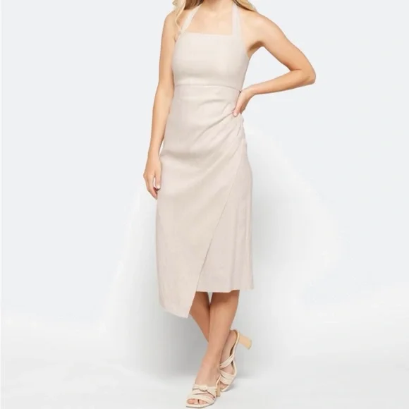 Spring Halter Beige Midi Dress Stitch Fix - Picture 1 of 15